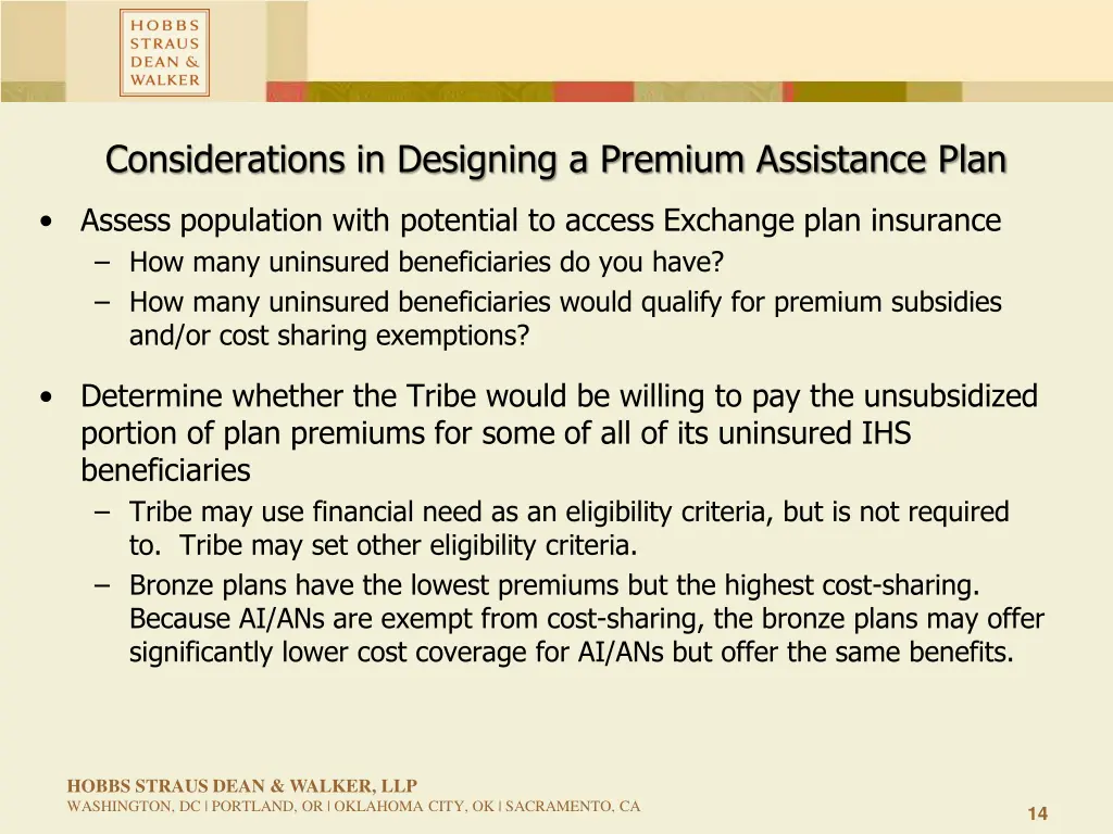 considerations in designing a premium assistance