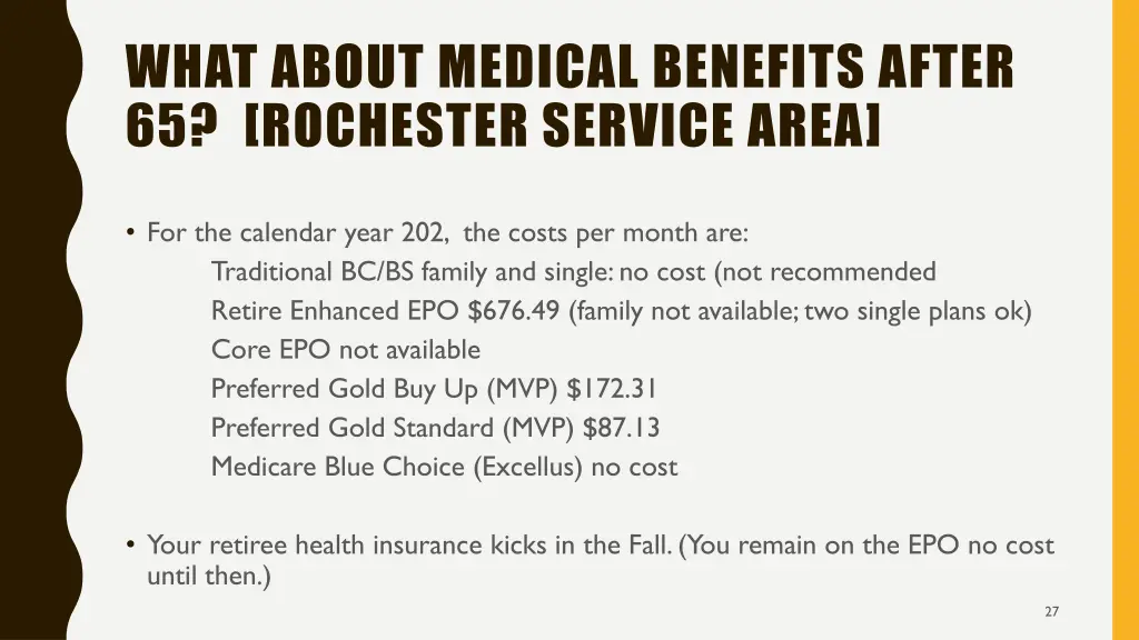 what about medical benefits after 65 rochester