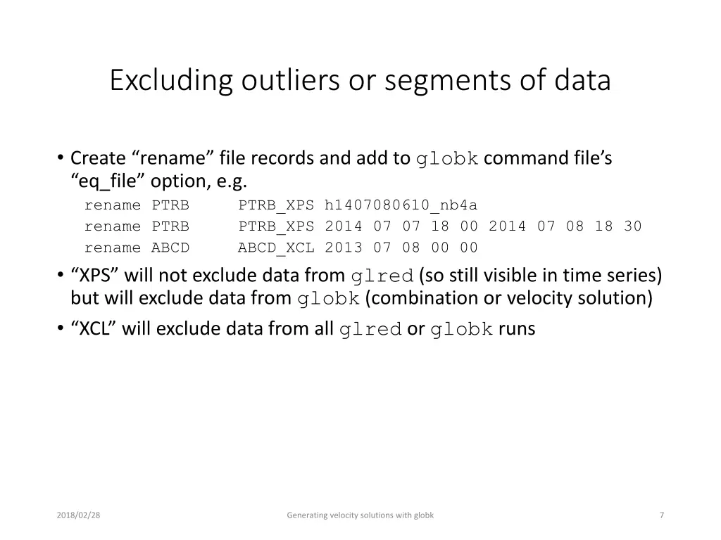 excluding outliers or segments of data