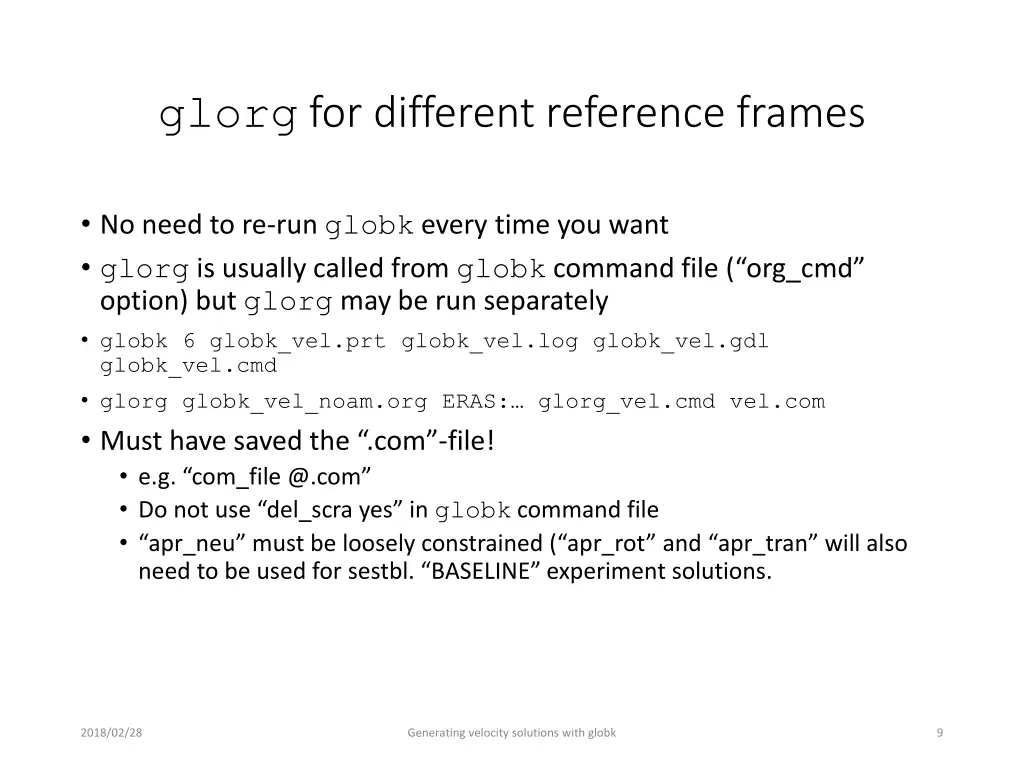 glorg for different reference frames