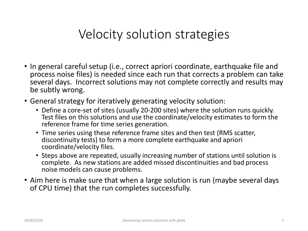 velocity solution strategies