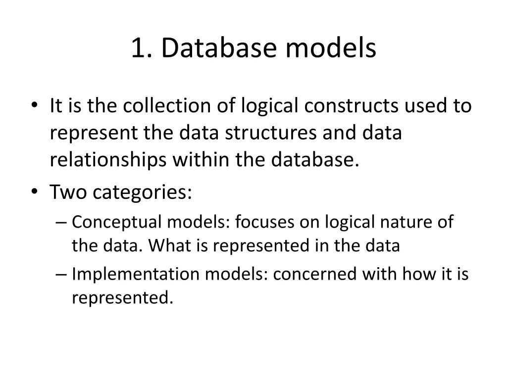 1 database models