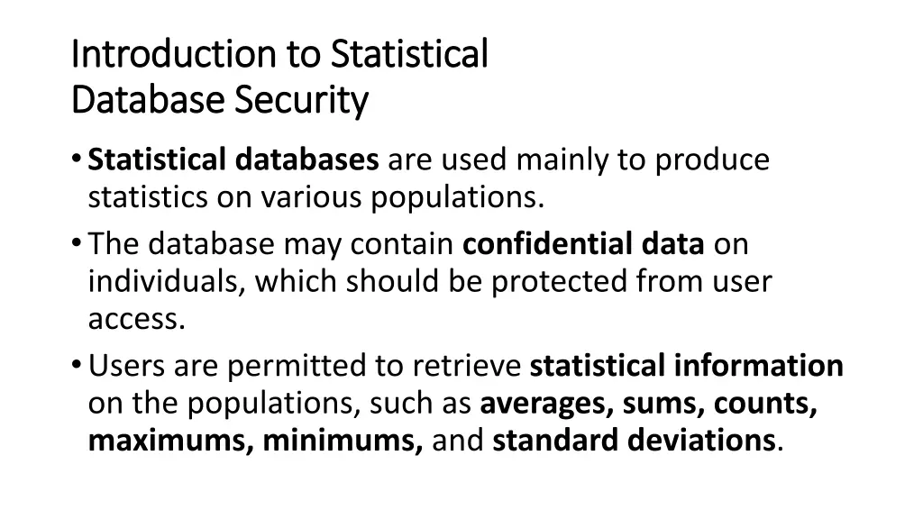 introduction introduction to statistical database