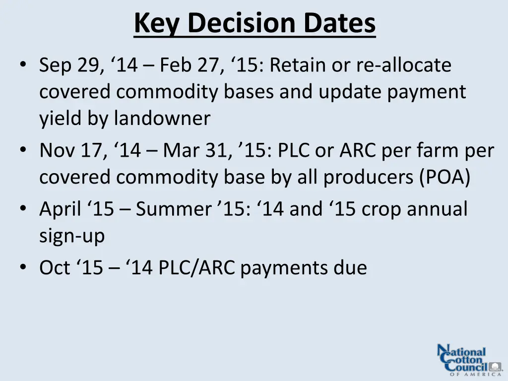 key decision dates