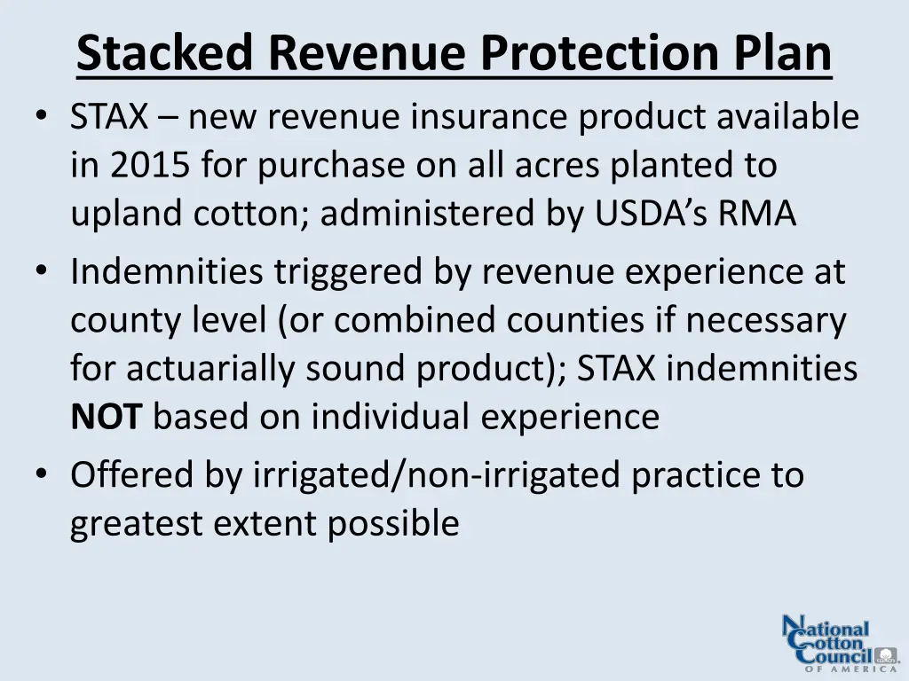 stacked revenue protection plan stax new revenue