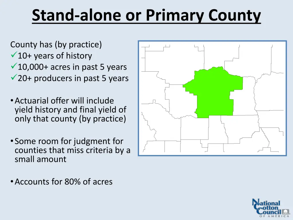 stand alone or primary county
