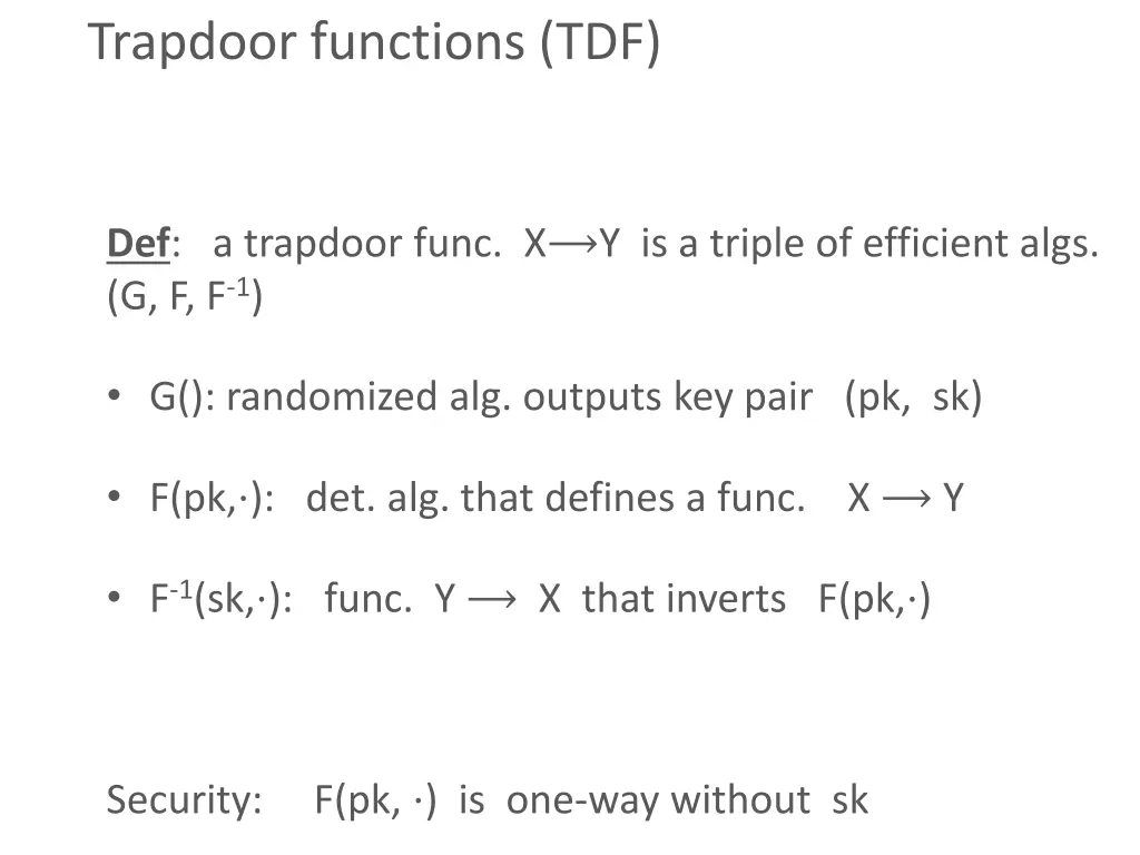 trapdoor functions tdf
