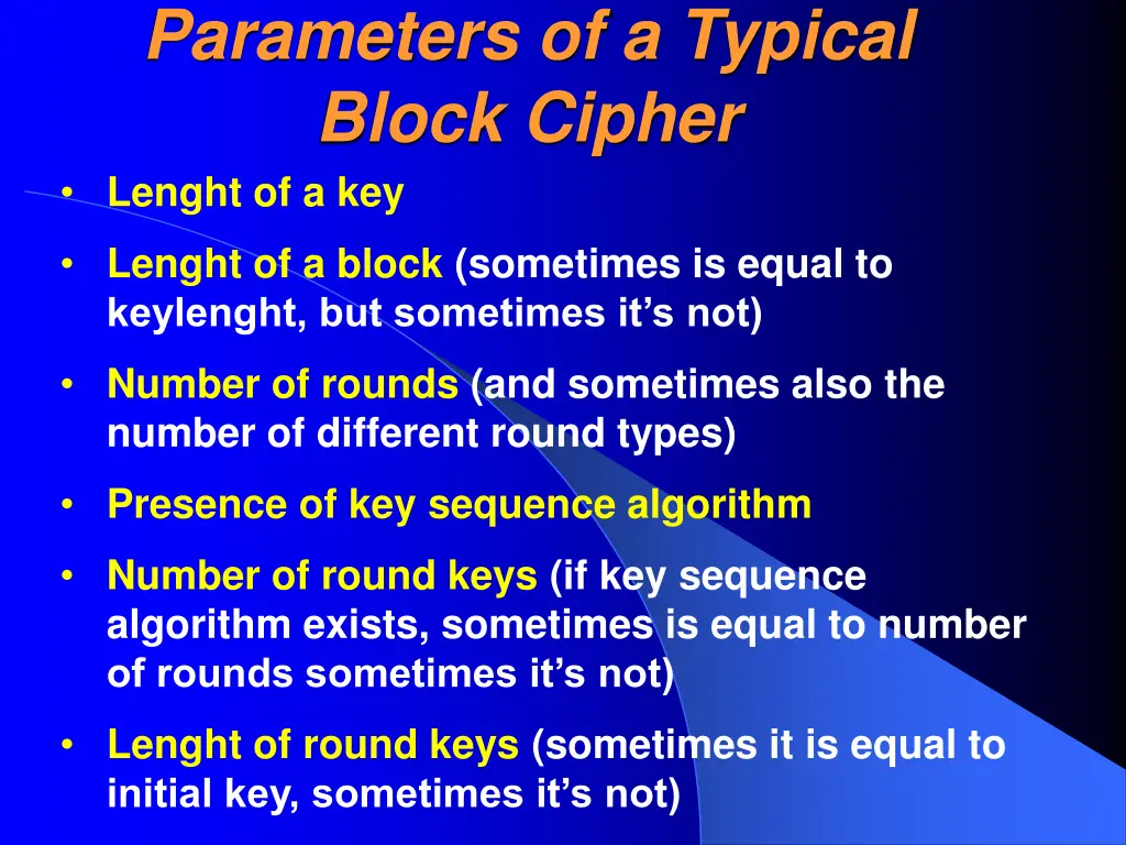 parameters of a typical block cipher