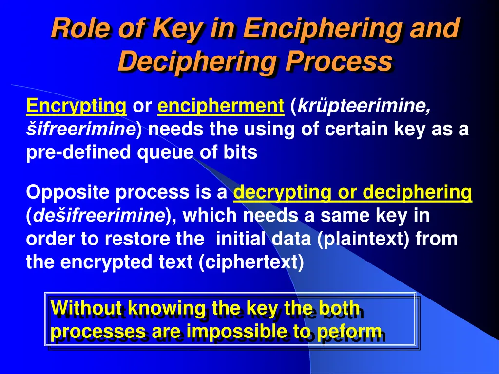role of key in enciphering and deciphering process