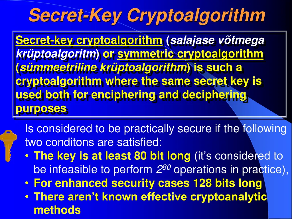 secret key cryptoalgorithm 2