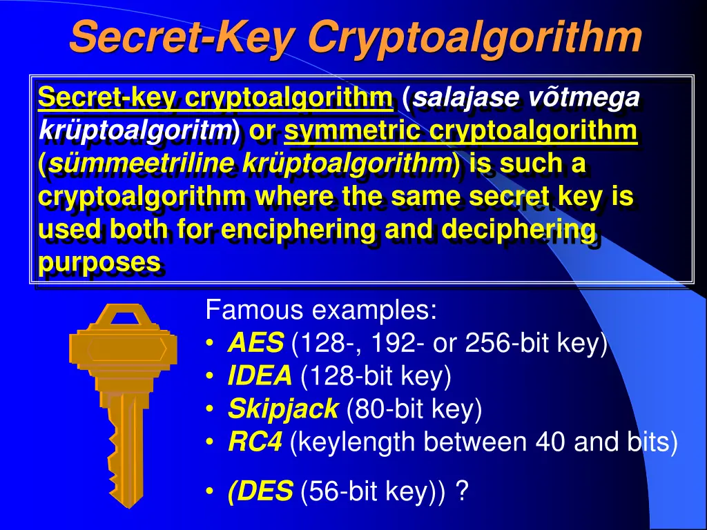 secret key cryptoalgorithm