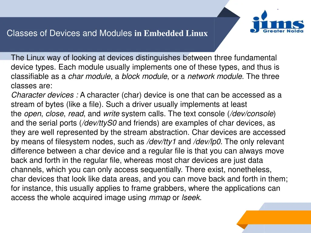 classes of devices and modules in embedded linux