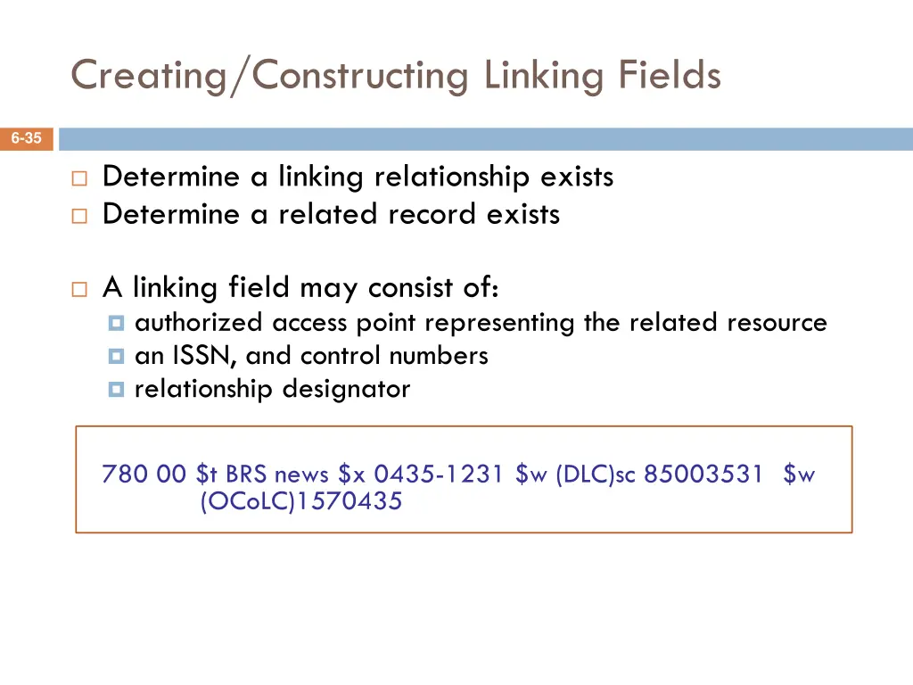 creating constructing linking fields