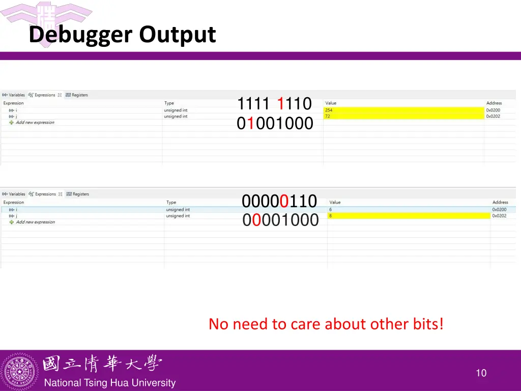 debugger output