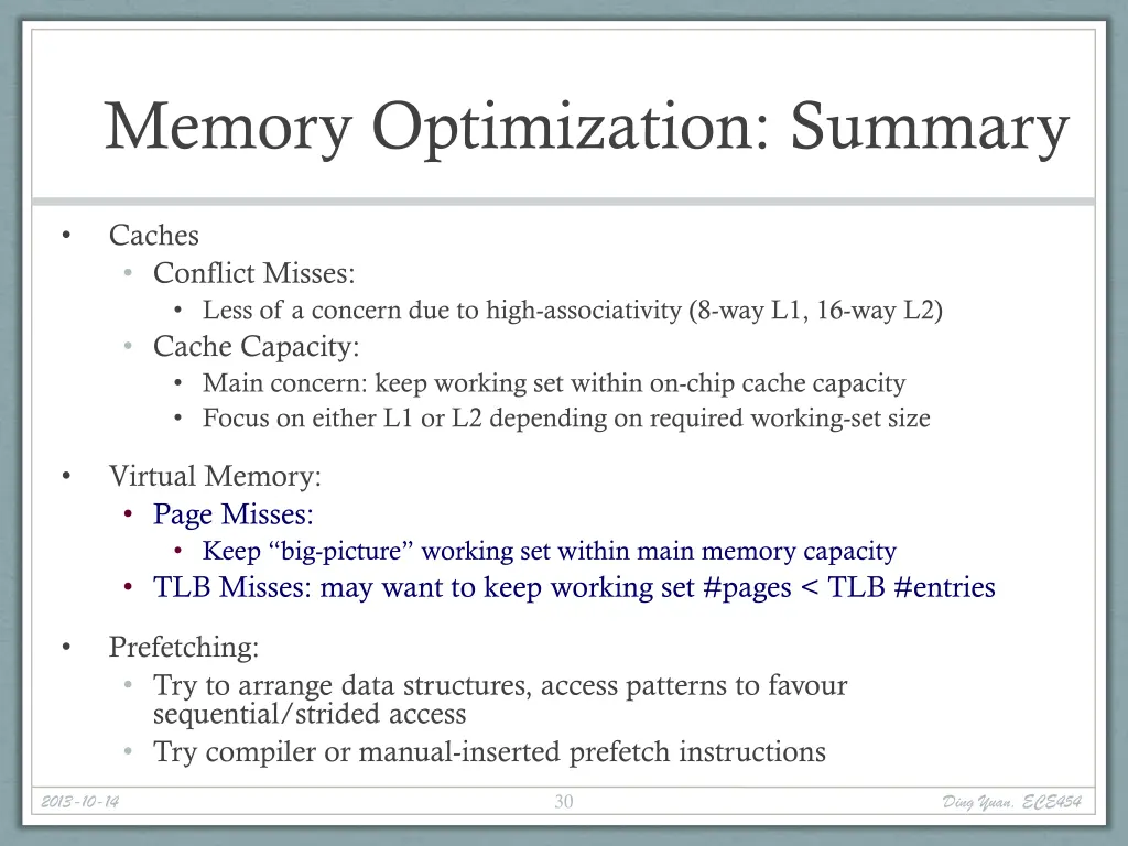 memory optimization summary