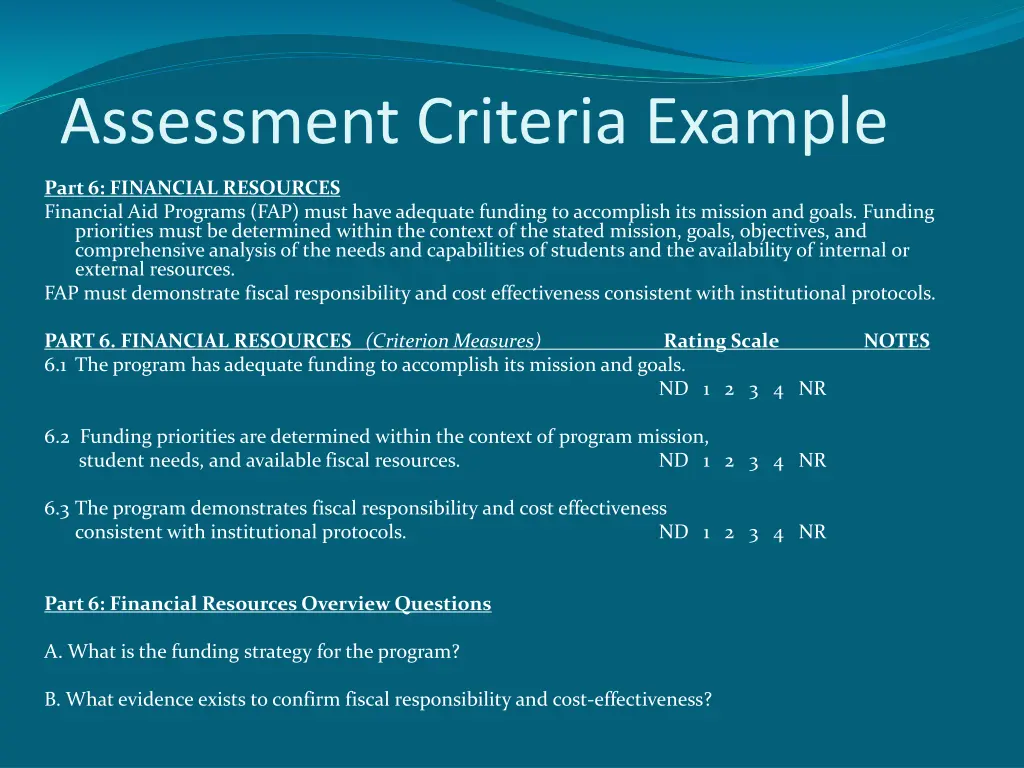 assessment criteria example