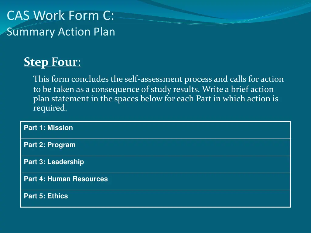 cas work form c summary action plan