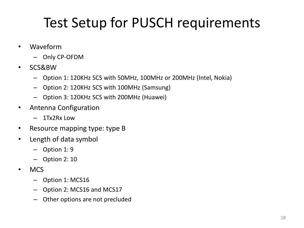 test setup for pusch requirements
