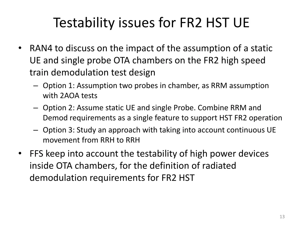 testability issues for fr2 hst ue