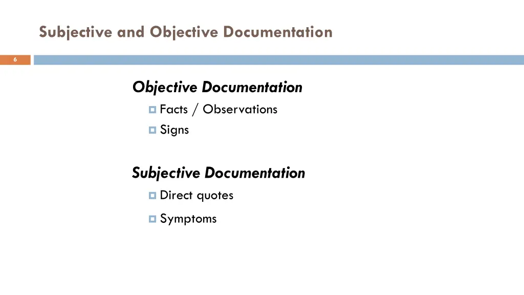 subjective and objective documentation