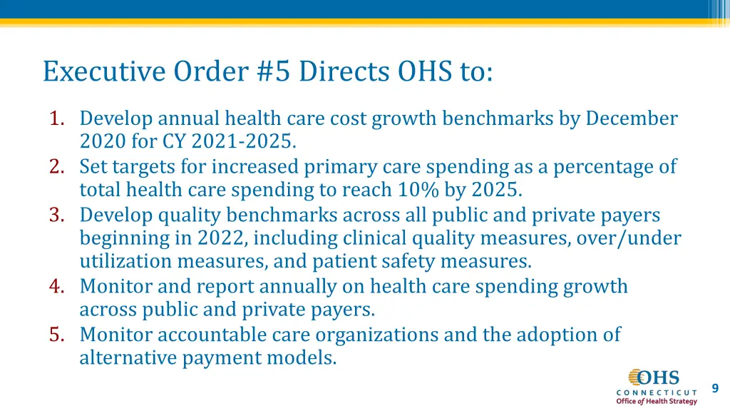 executive order 5 directs ohs to
