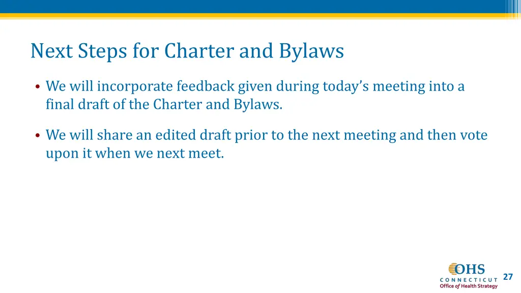 next steps for charter and bylaws