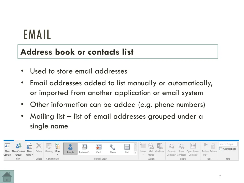 email address book or contacts list