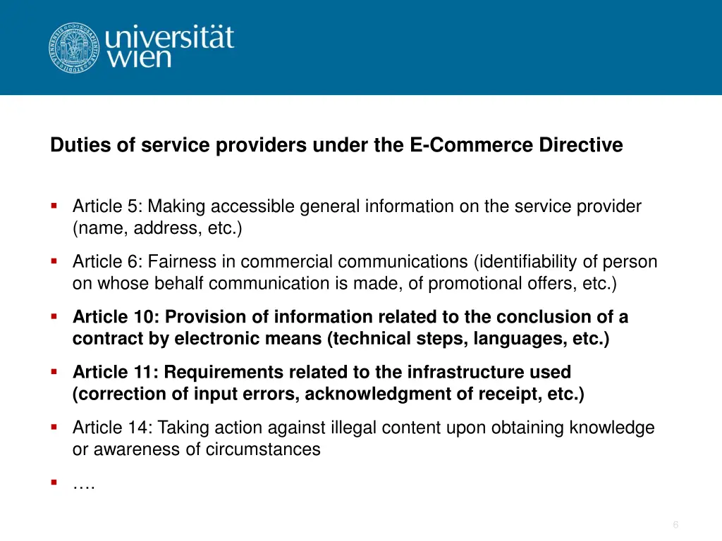 duties of service providers under the e commerce