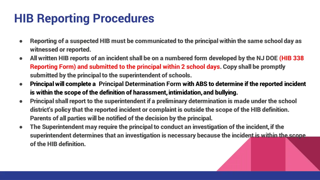 hib reporting procedures