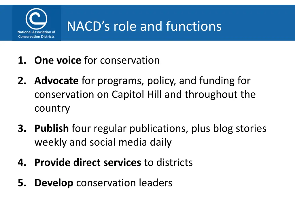 nacd s role and functions