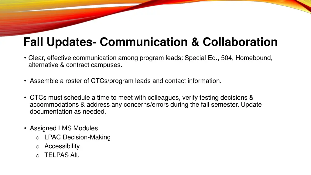 fall updates communication collaboration