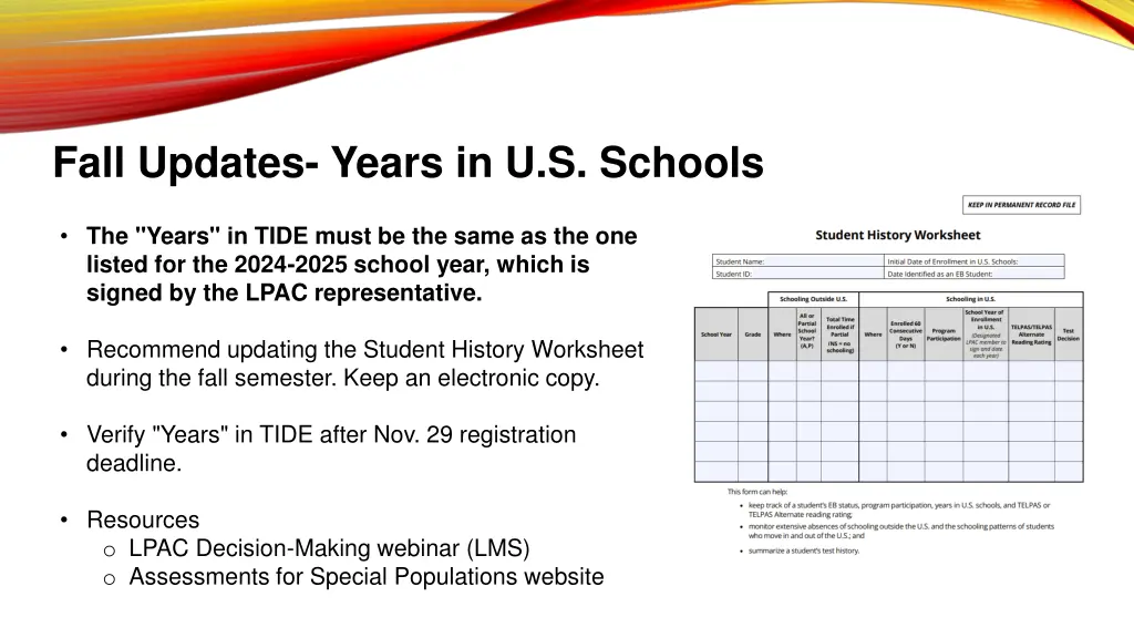 fall updates years in u s schools