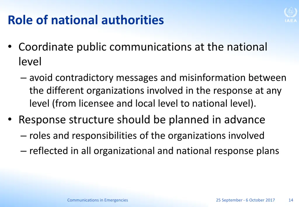 role of national authorities