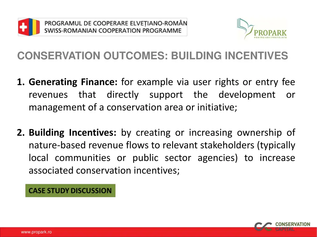conservation outcomes building incentives