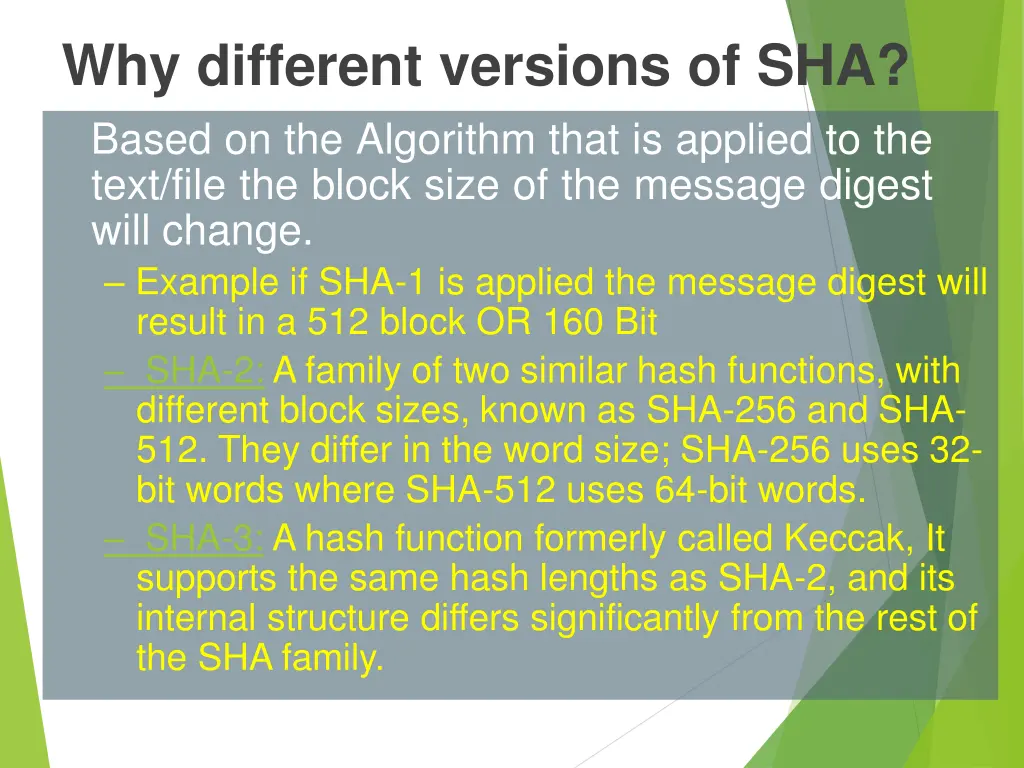 why different versions of sha based