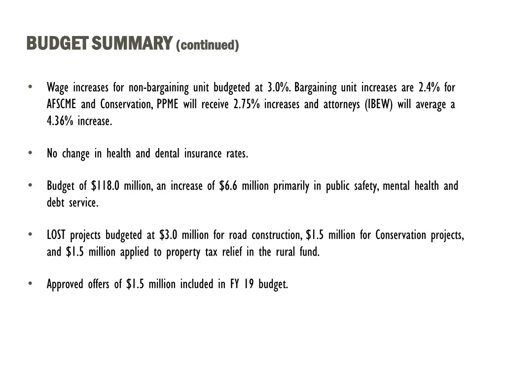 budget summary budget summary continued