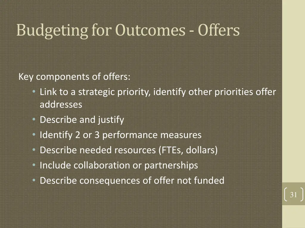 budgeting for outcomes offers