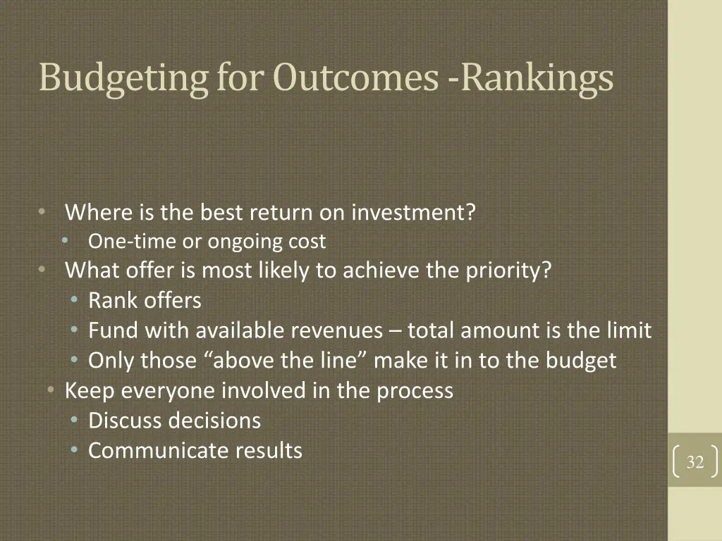budgeting for outcomes rankings
