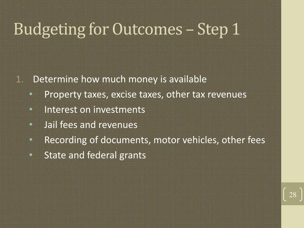 budgeting for outcomes step 1