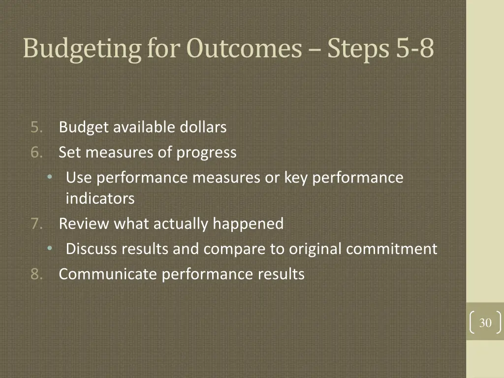 budgeting for outcomes steps 5 8