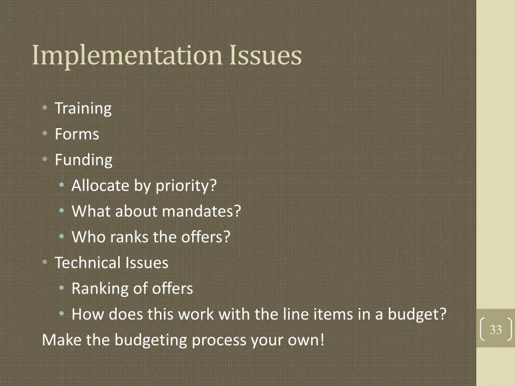 implementation issues