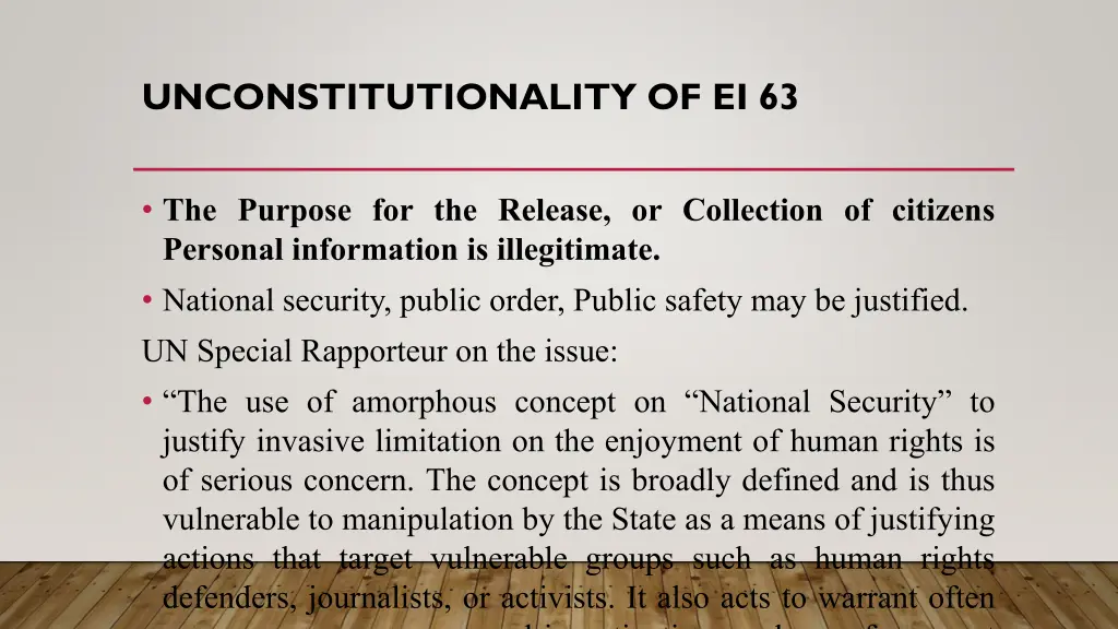 unconstitutionality of ei 63