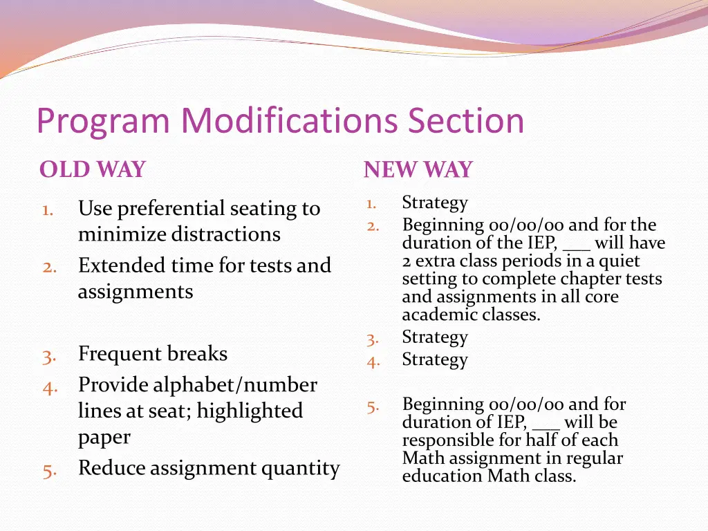 program modifications section
