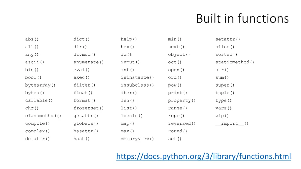 built in functions