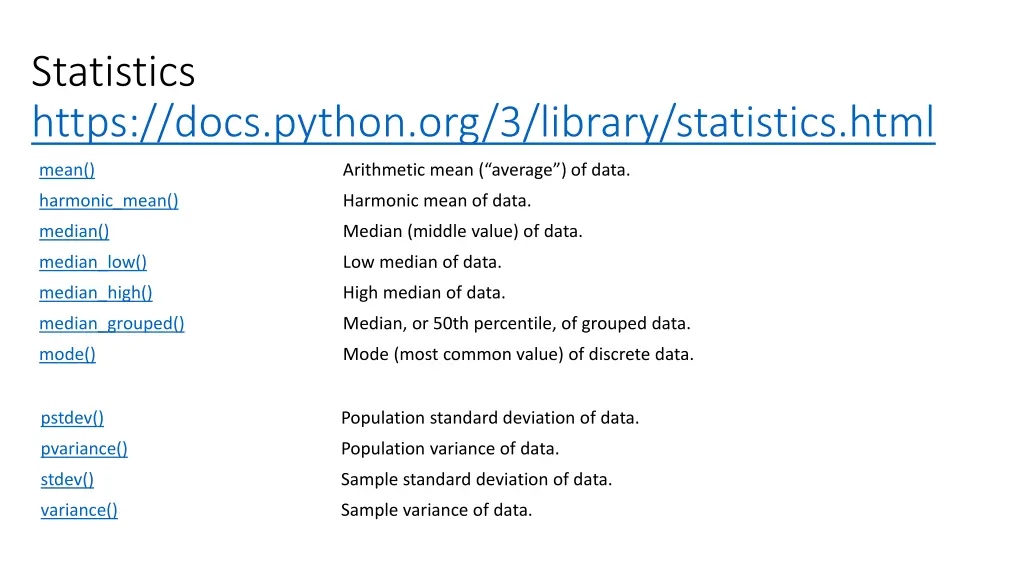 statistics https docs python org 3 library