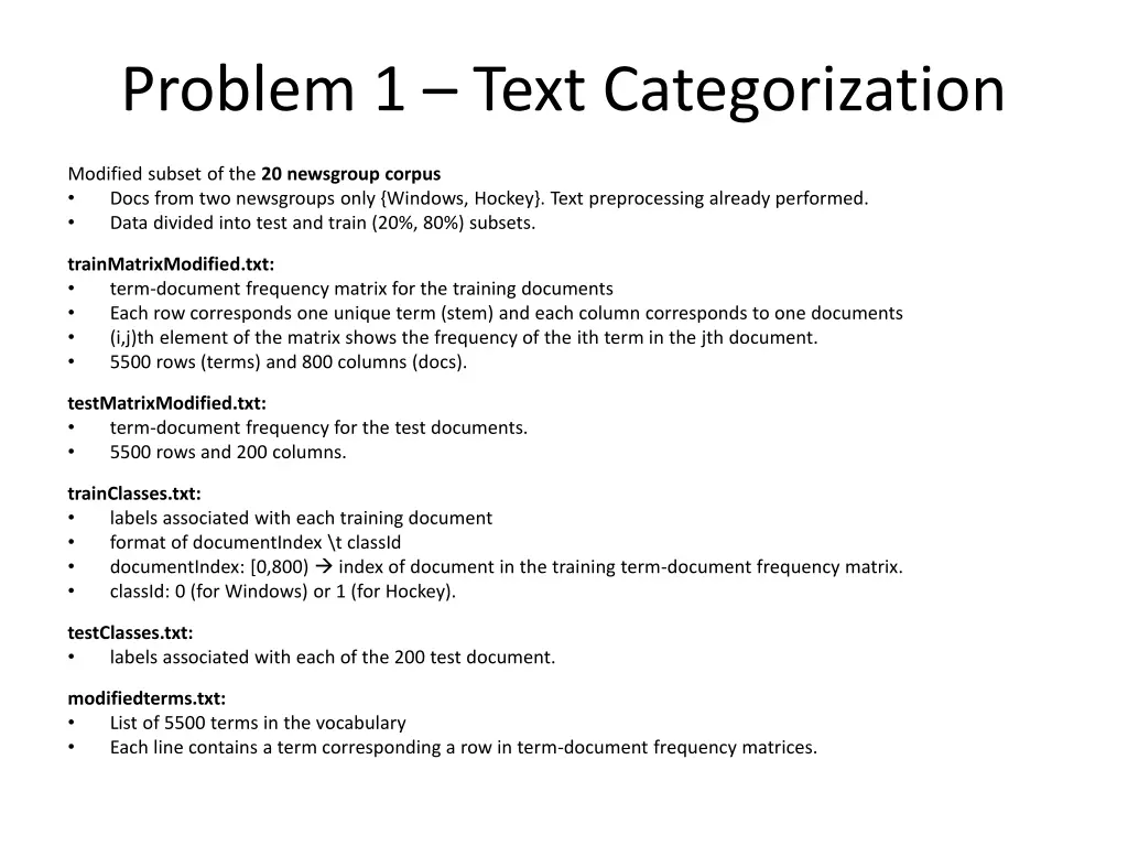 problem 1 text categorization