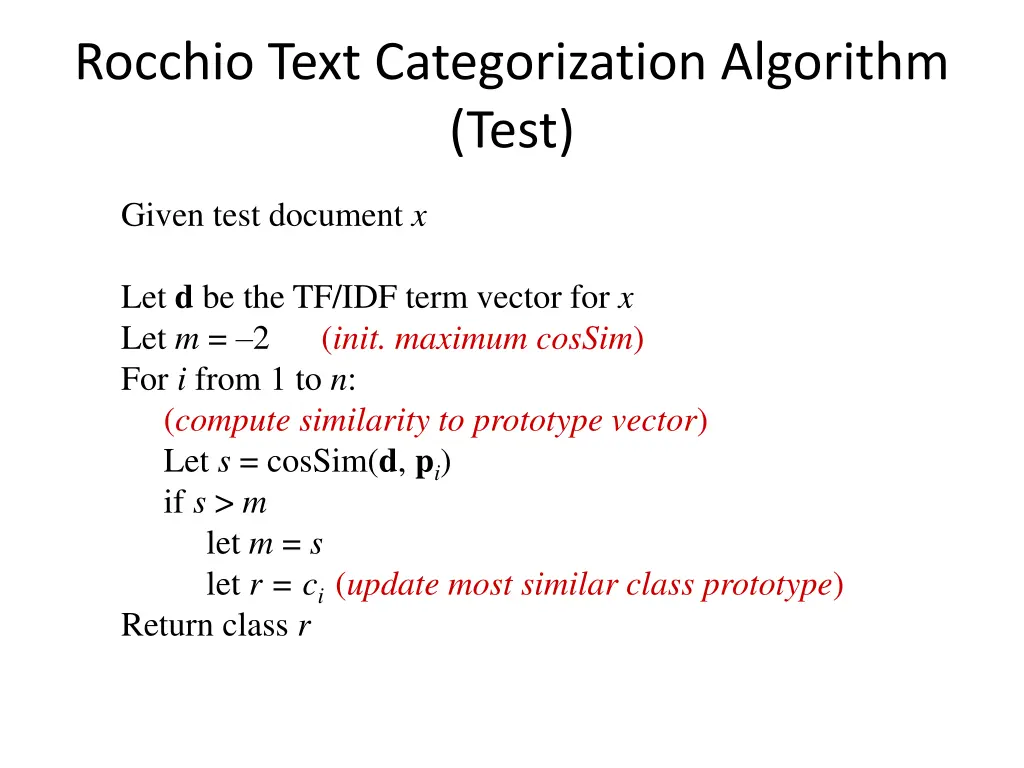 rocchio text categorization algorithm test