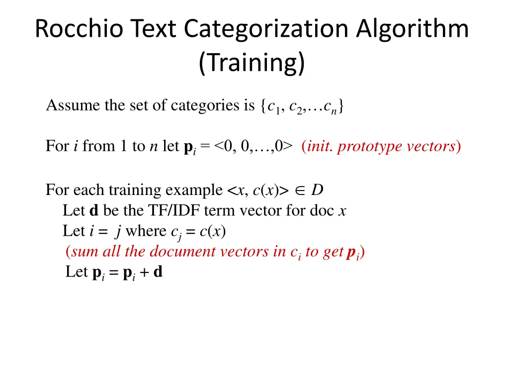 rocchio text categorization algorithm training