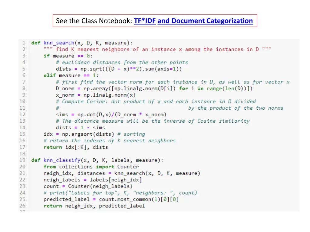 see the class notebook tf idf and document