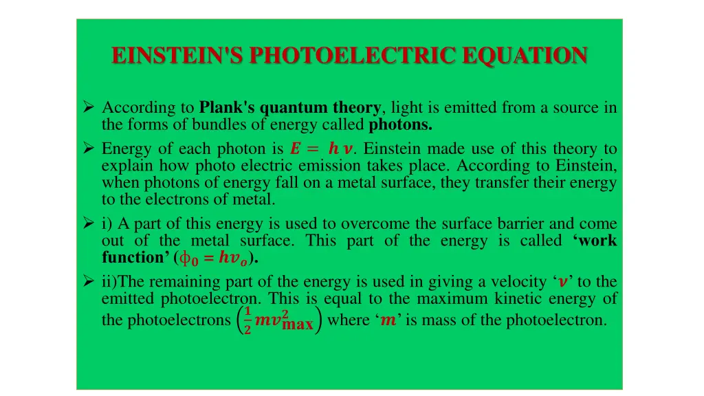 einstein s photoelectric equation